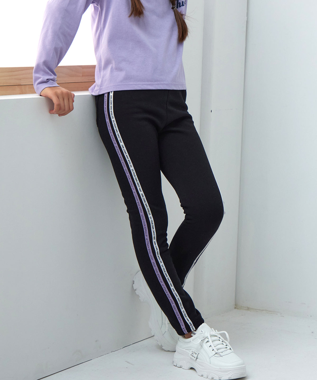 サイドライン 裏ベロア ストレッチ レギンスパンツ
