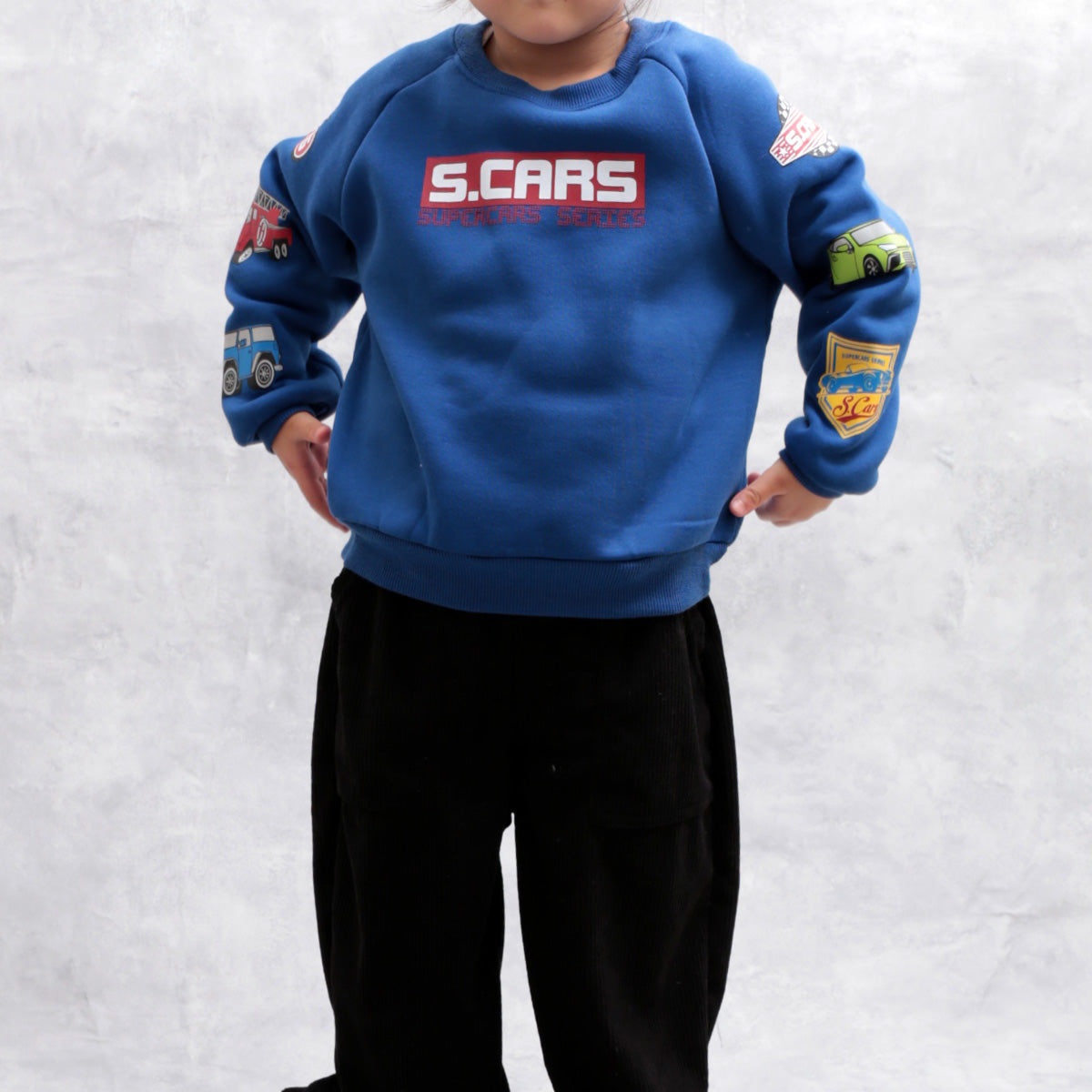 車プリント 裏起毛ラグラントレーナー