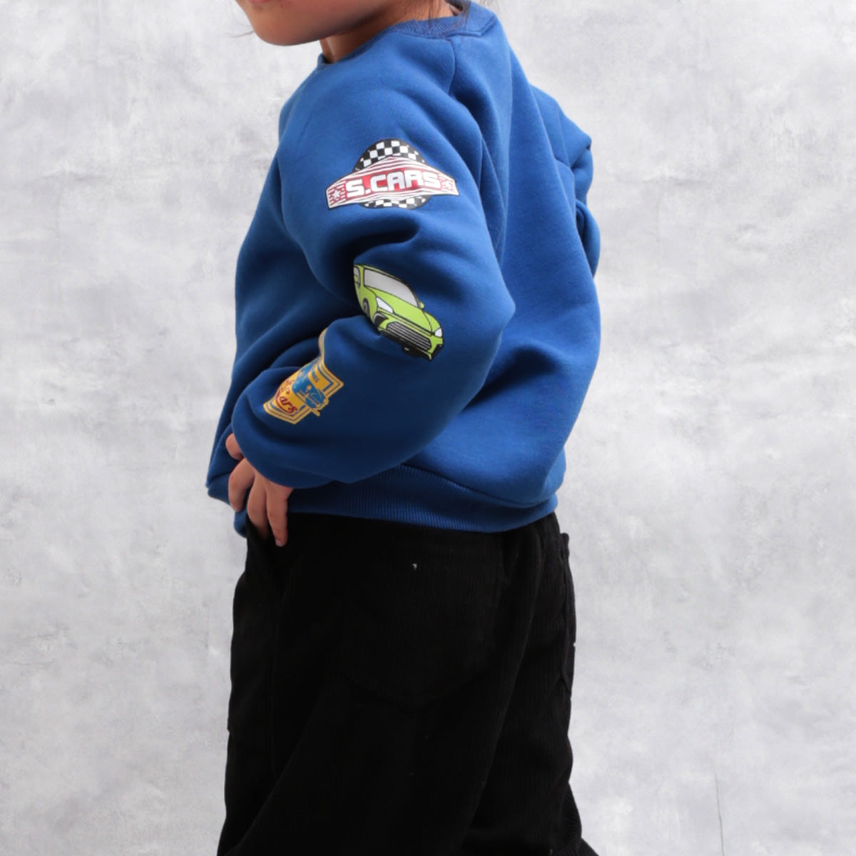 車プリント 裏起毛ラグラントレーナー