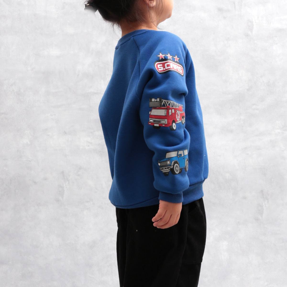 車プリント 裏起毛ラグラントレーナー