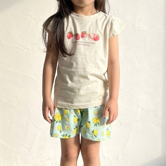 袖フリル プリントTシャツ