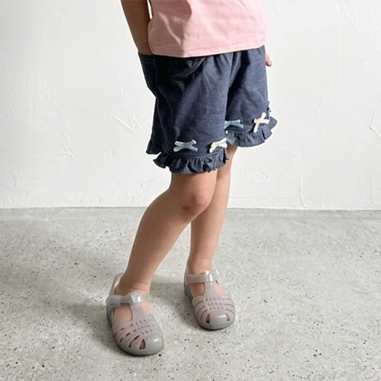 リボンモチーフ ニットデニムショートパンツ