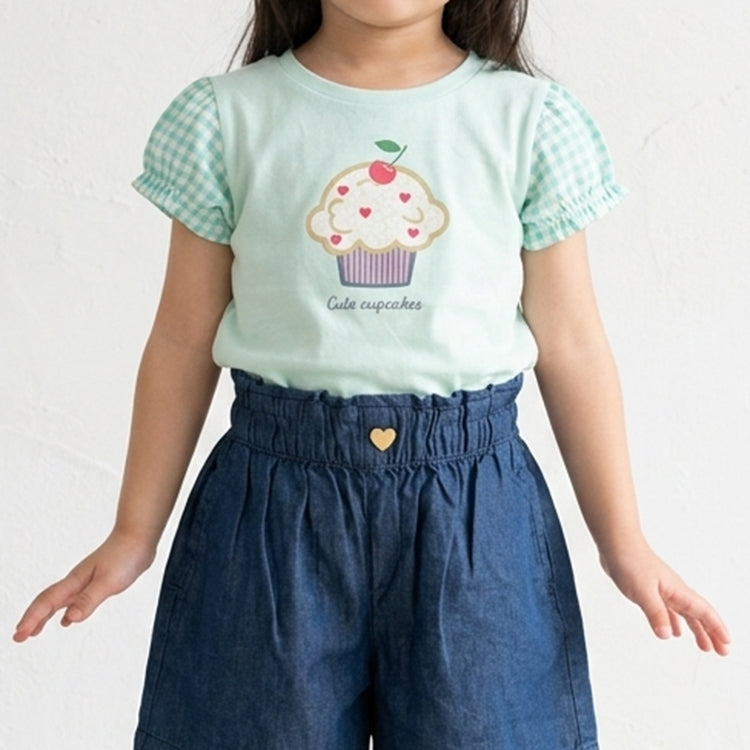 袖ギンガムフレアTシャツ