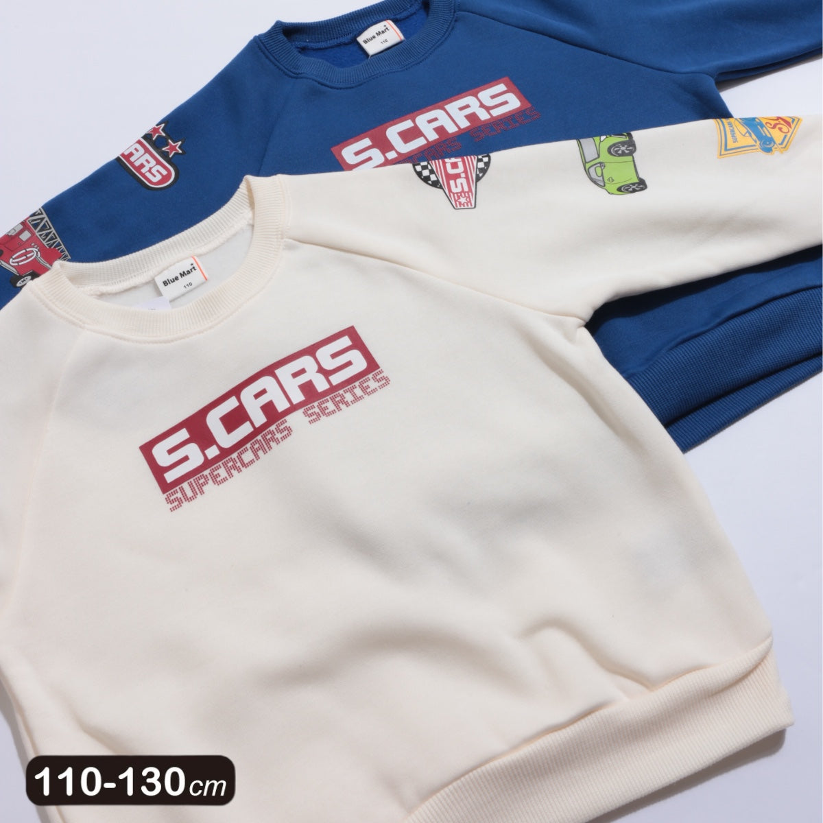 車プリント 裏起毛ラグラントレーナー