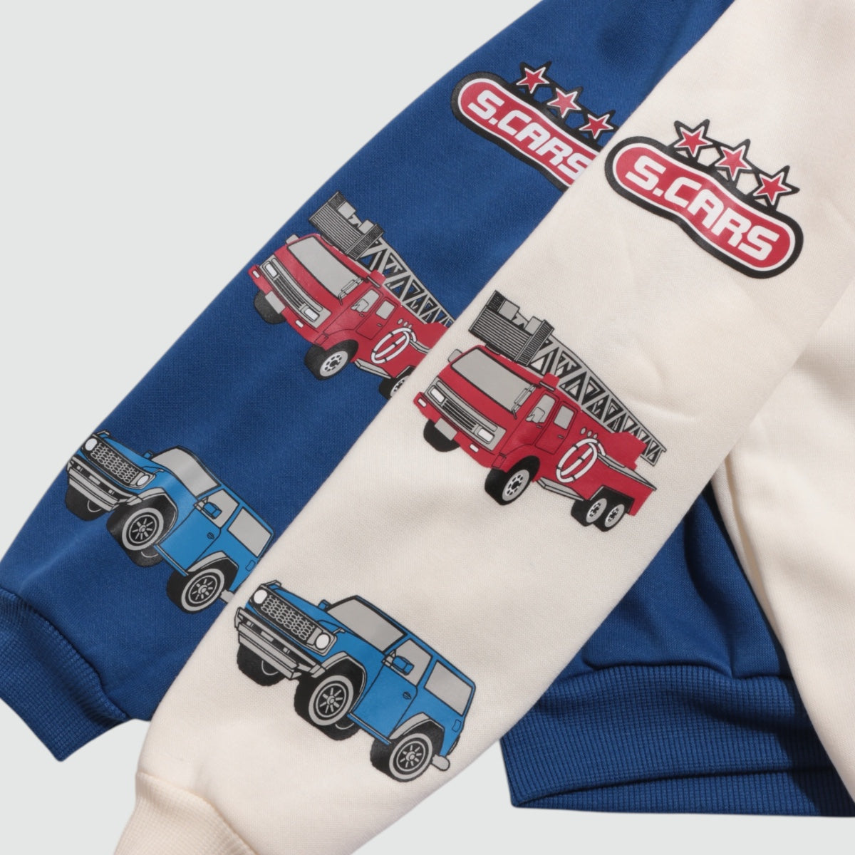 車プリント 裏起毛ラグラントレーナー