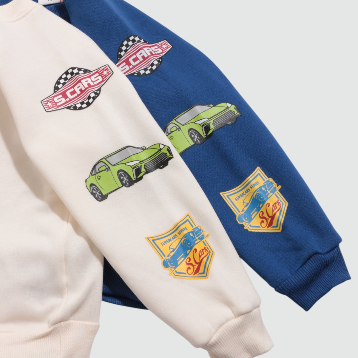 車プリント 裏起毛ラグラントレーナー