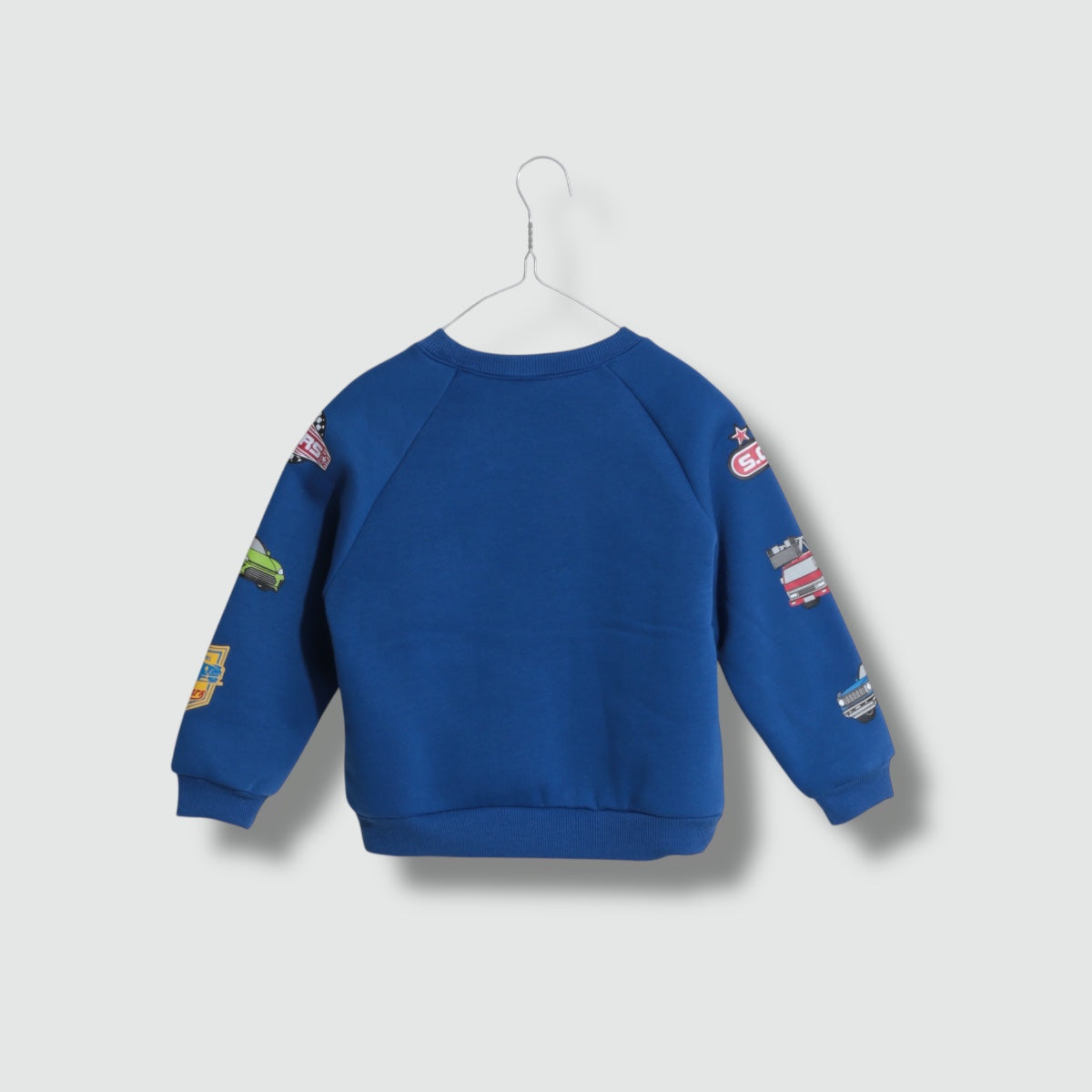 車プリント 裏起毛ラグラントレーナー