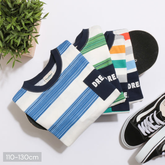 ボーダープリント 胸ポケット 長袖Tシャツ