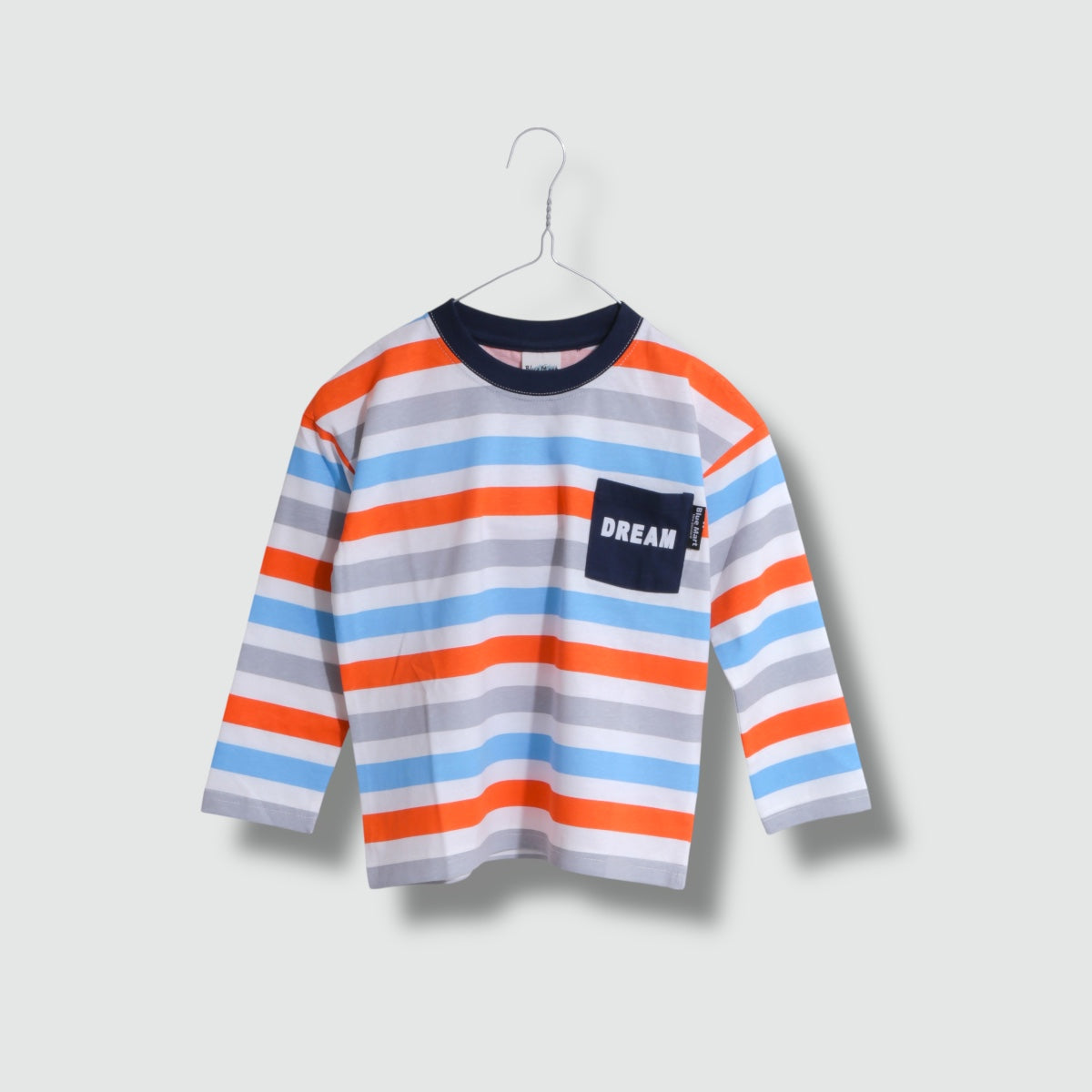 ボーダープリント 胸ポケット 長袖Tシャツ