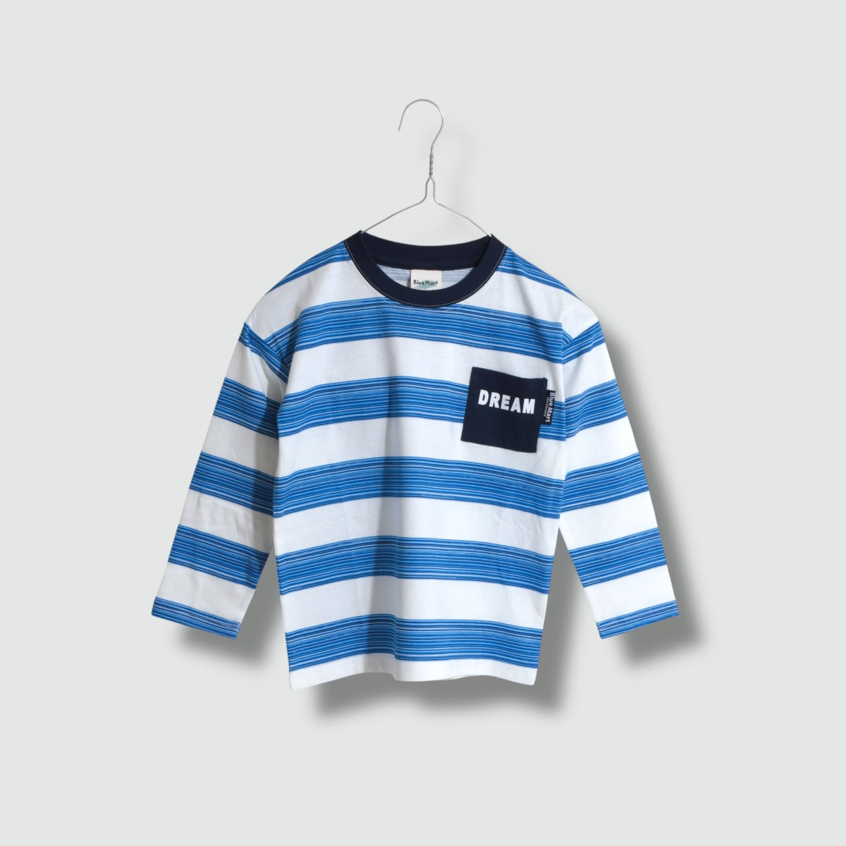 ボーダープリント 胸ポケット 長袖Tシャツ