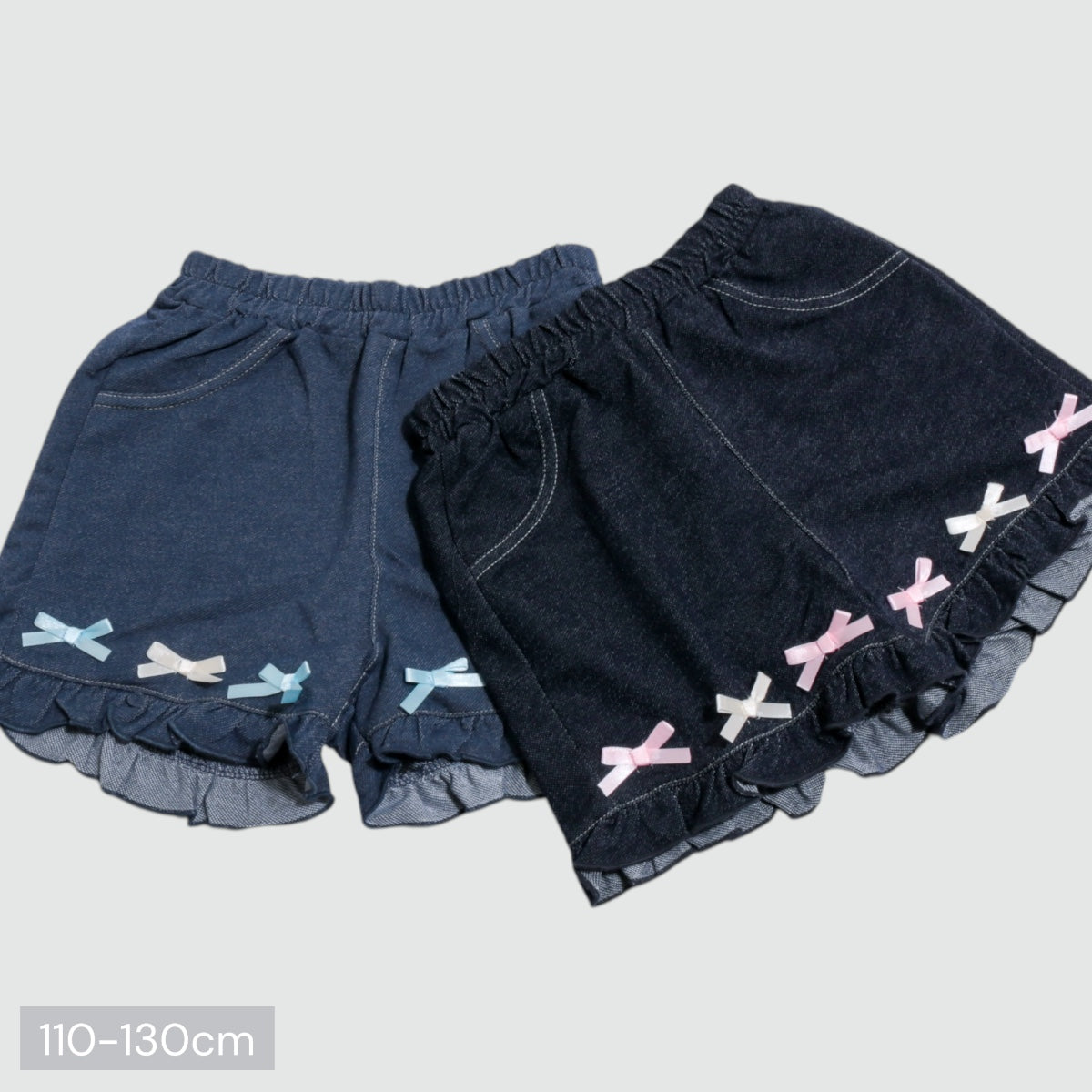 リボンモチーフ ニットデニムショートパンツ