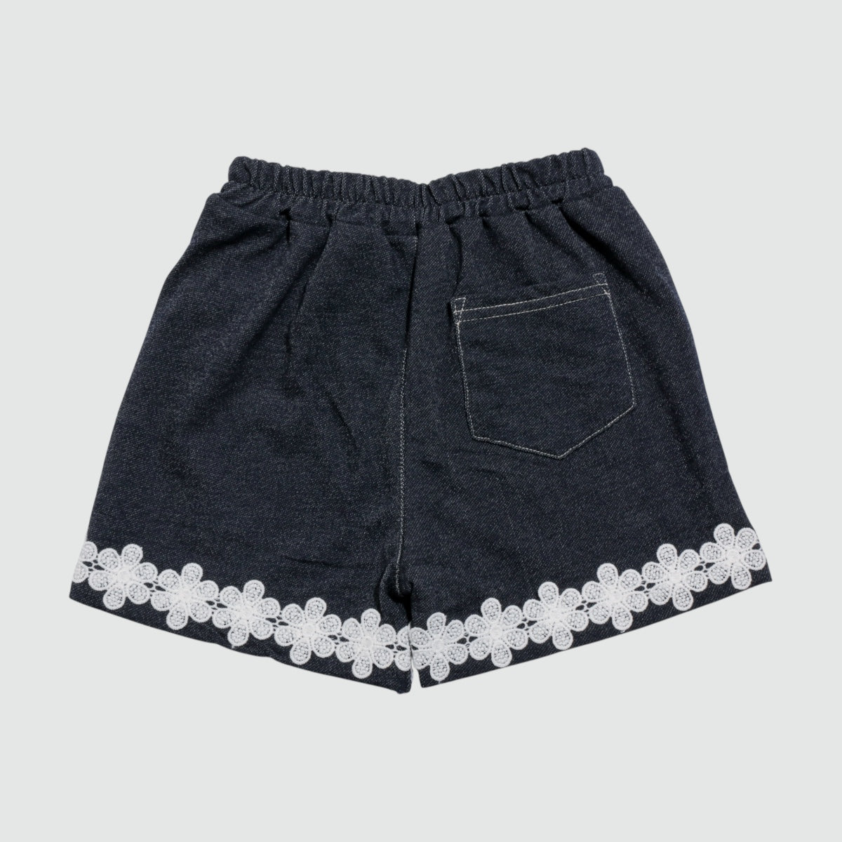 フラワーレース使い ニットデニムショートパンツ
