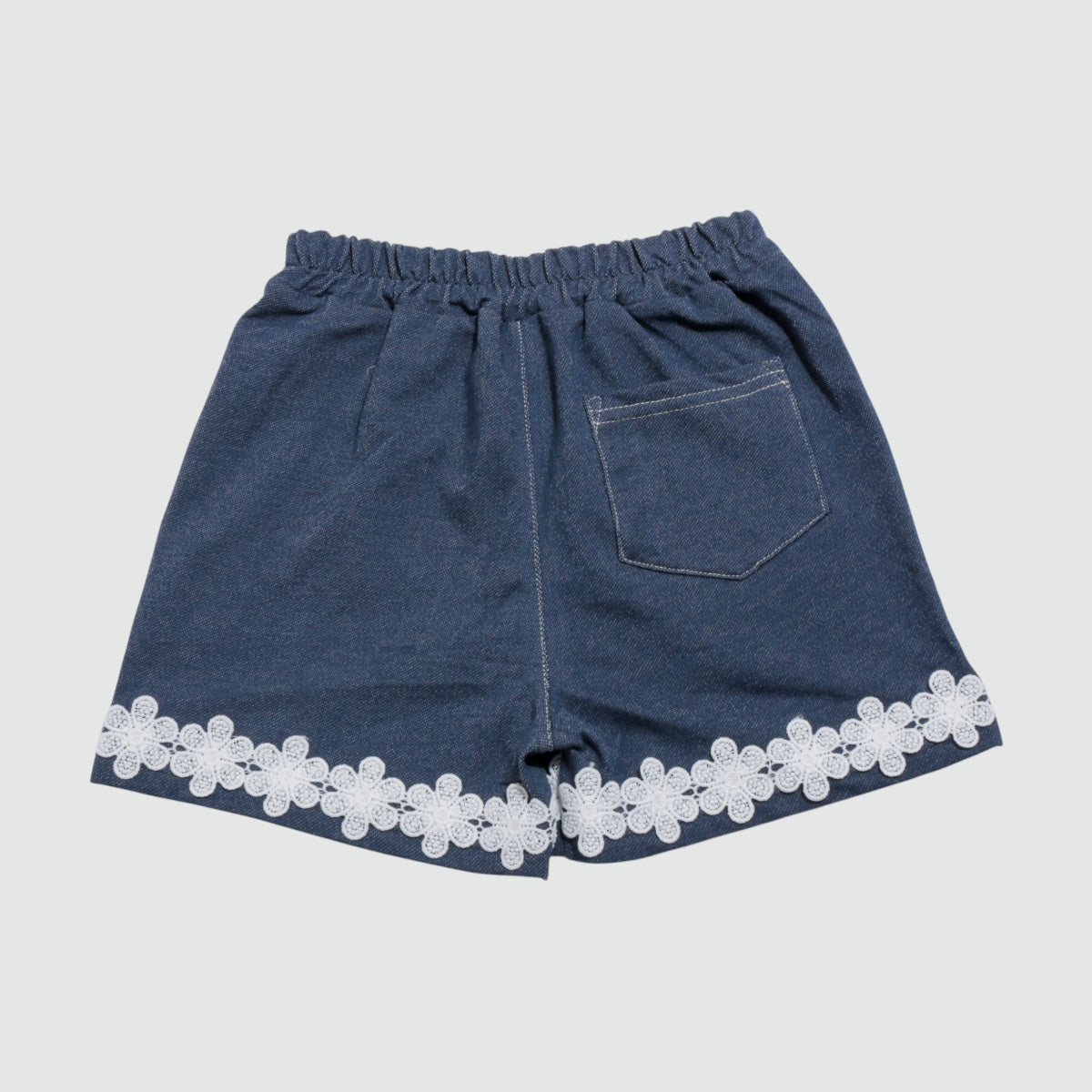 フラワーレース使い ニットデニムショートパンツ