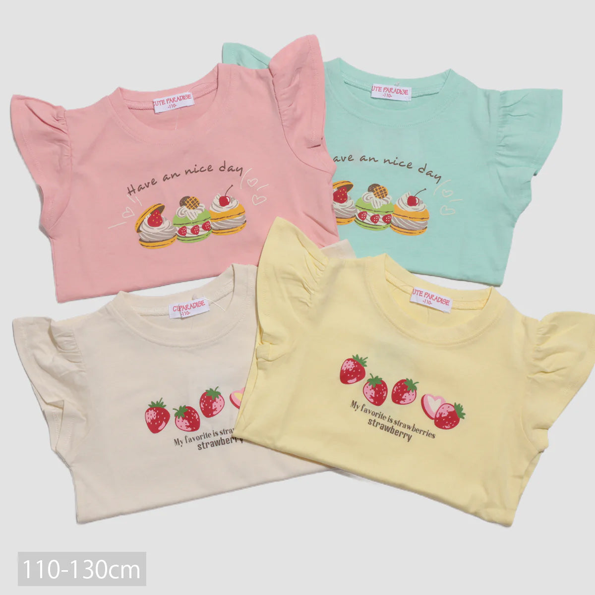 袖フリル プリントTシャツ