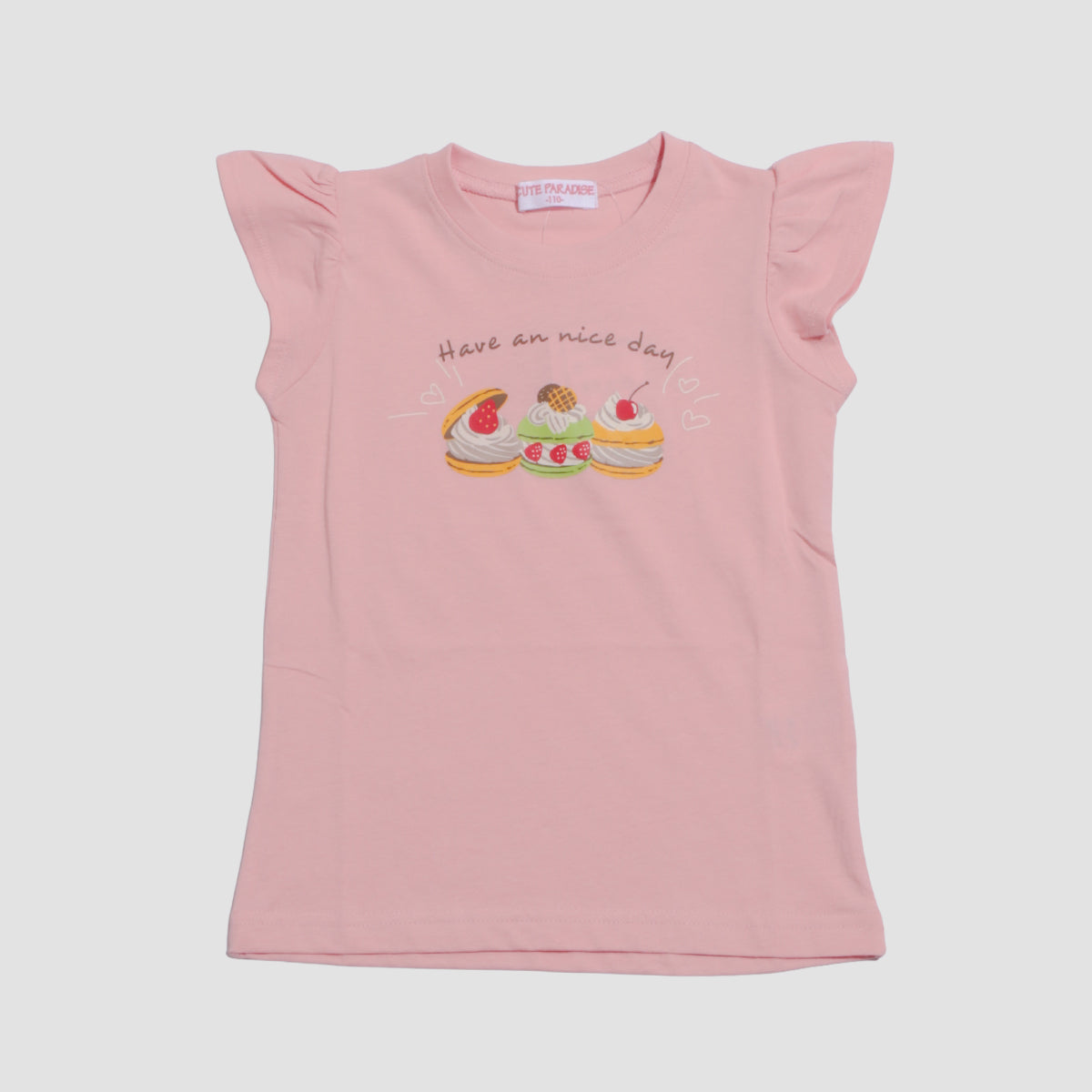 袖フリル プリントTシャツ