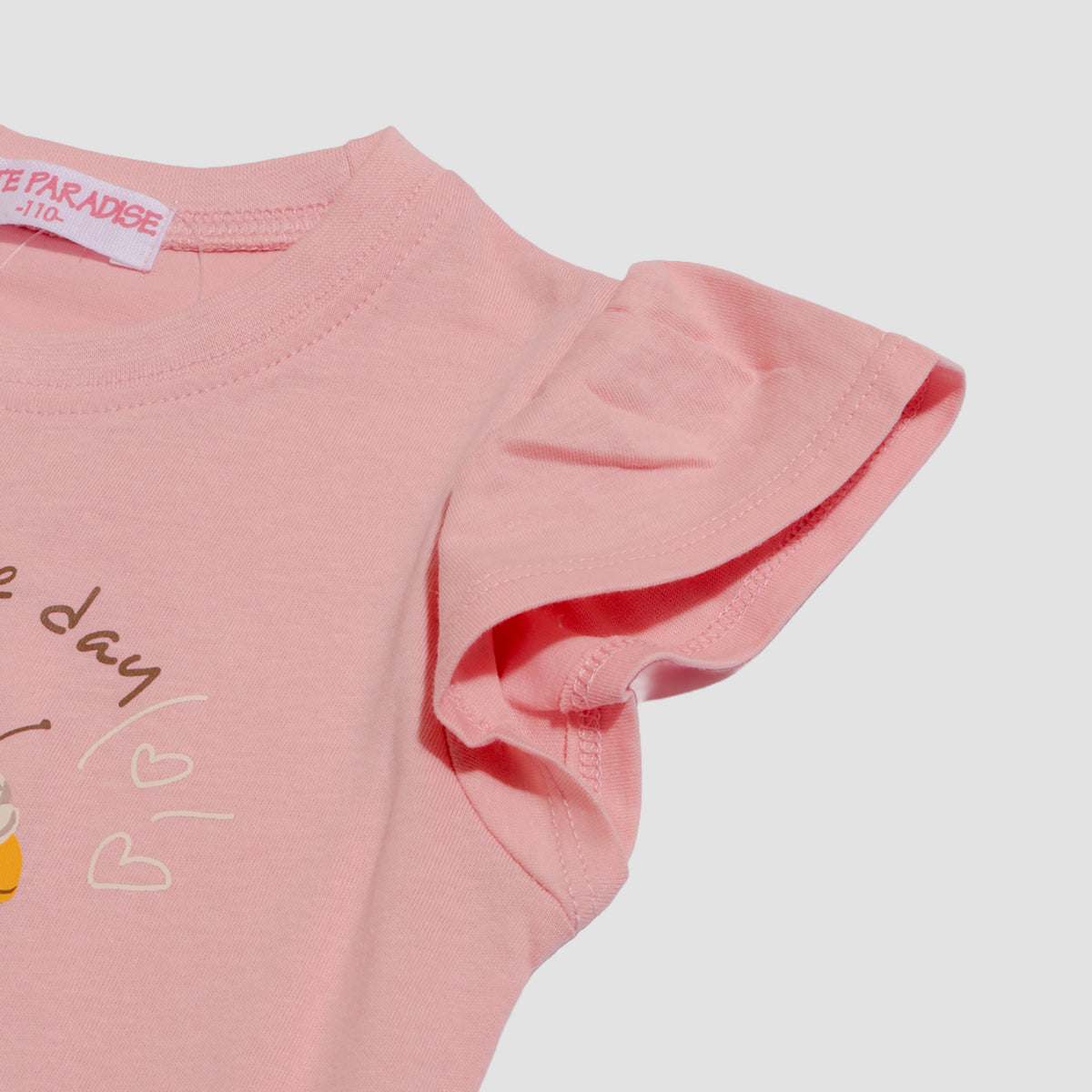 袖フリル プリントTシャツ