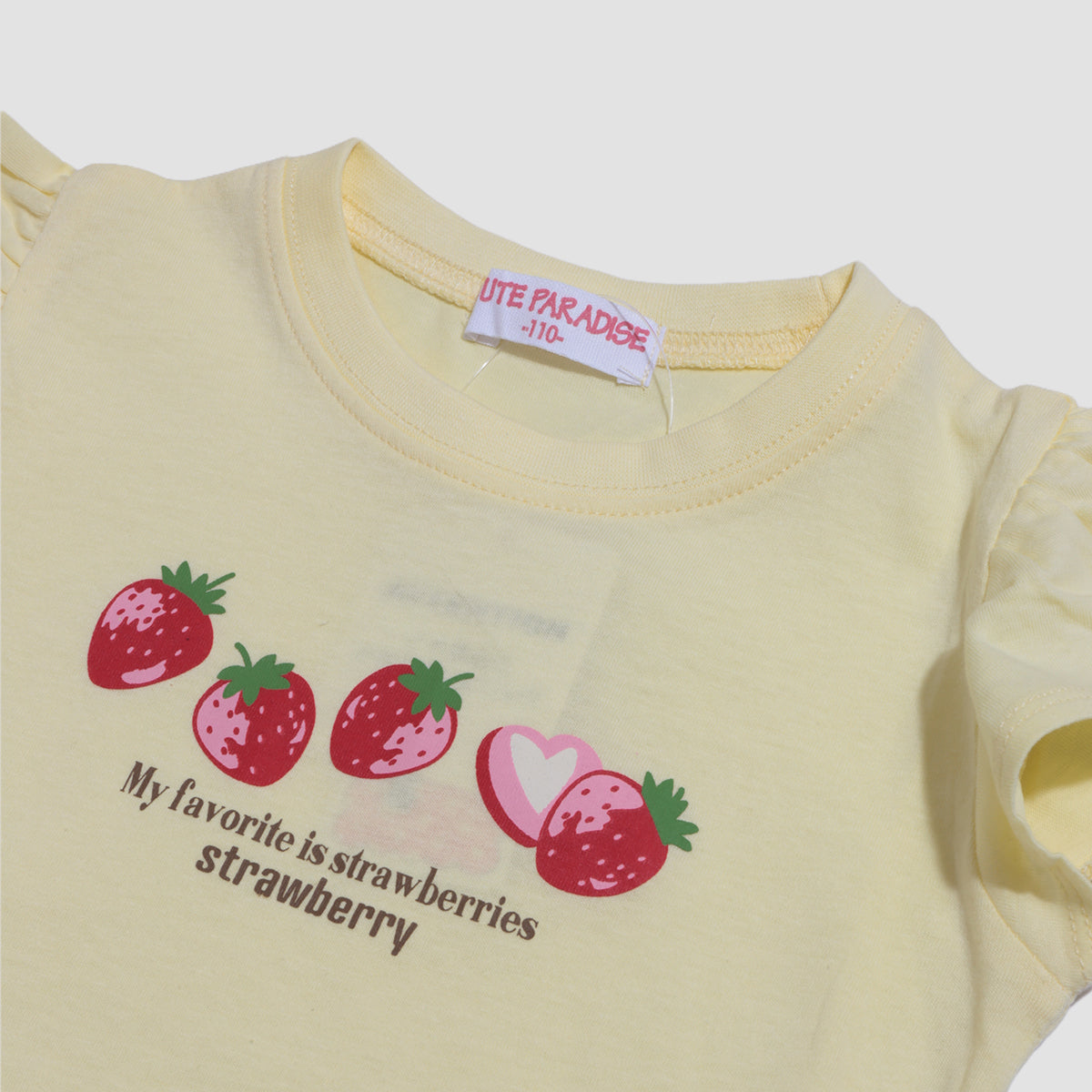 袖フリル プリントTシャツ