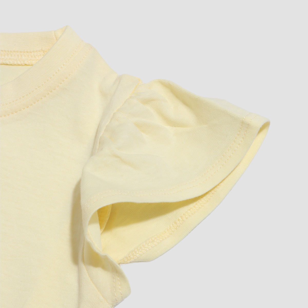 袖フリル プリントTシャツ
