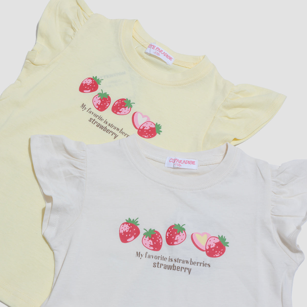 袖フリル プリントTシャツ