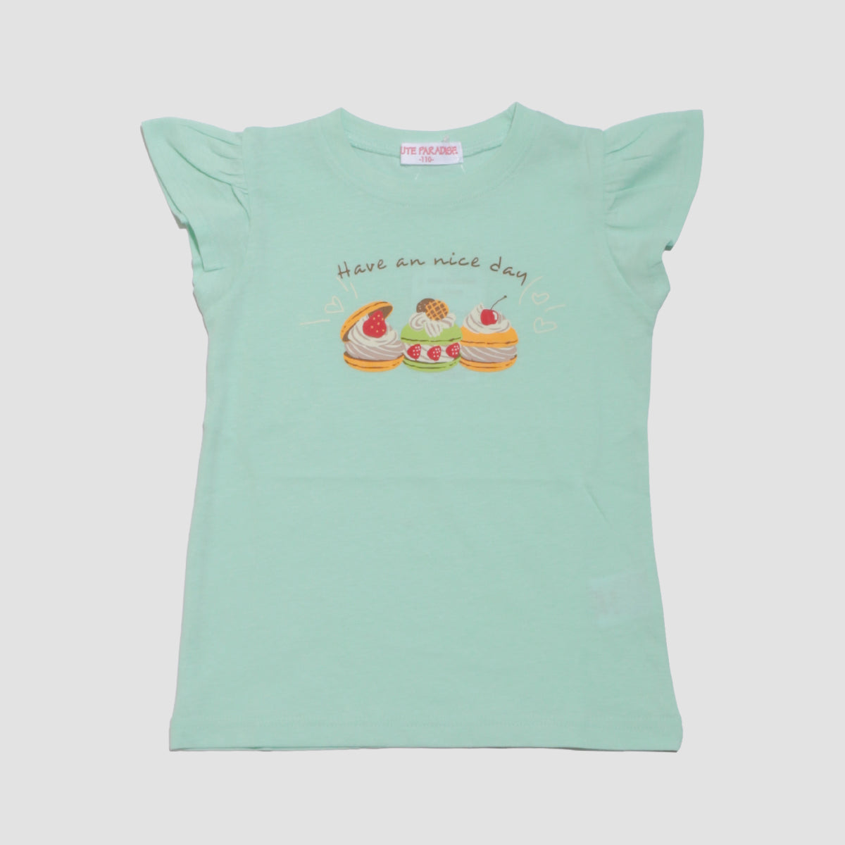 袖フリル プリントTシャツ