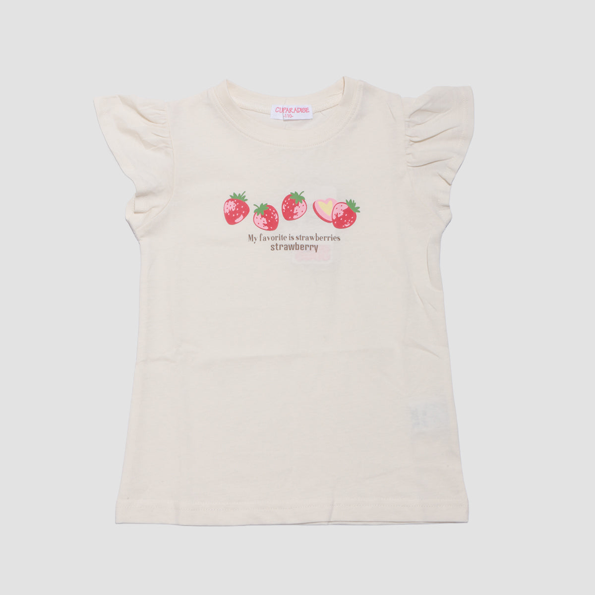 袖フリル プリントTシャツ