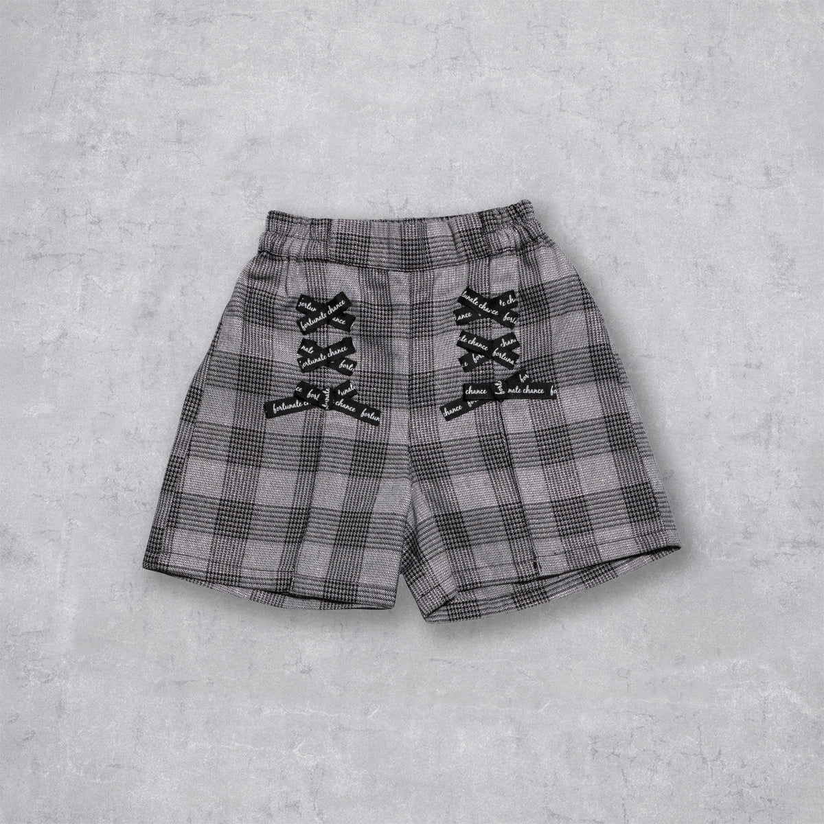 リボン編み上げモチーフ チェック柄キュロット
