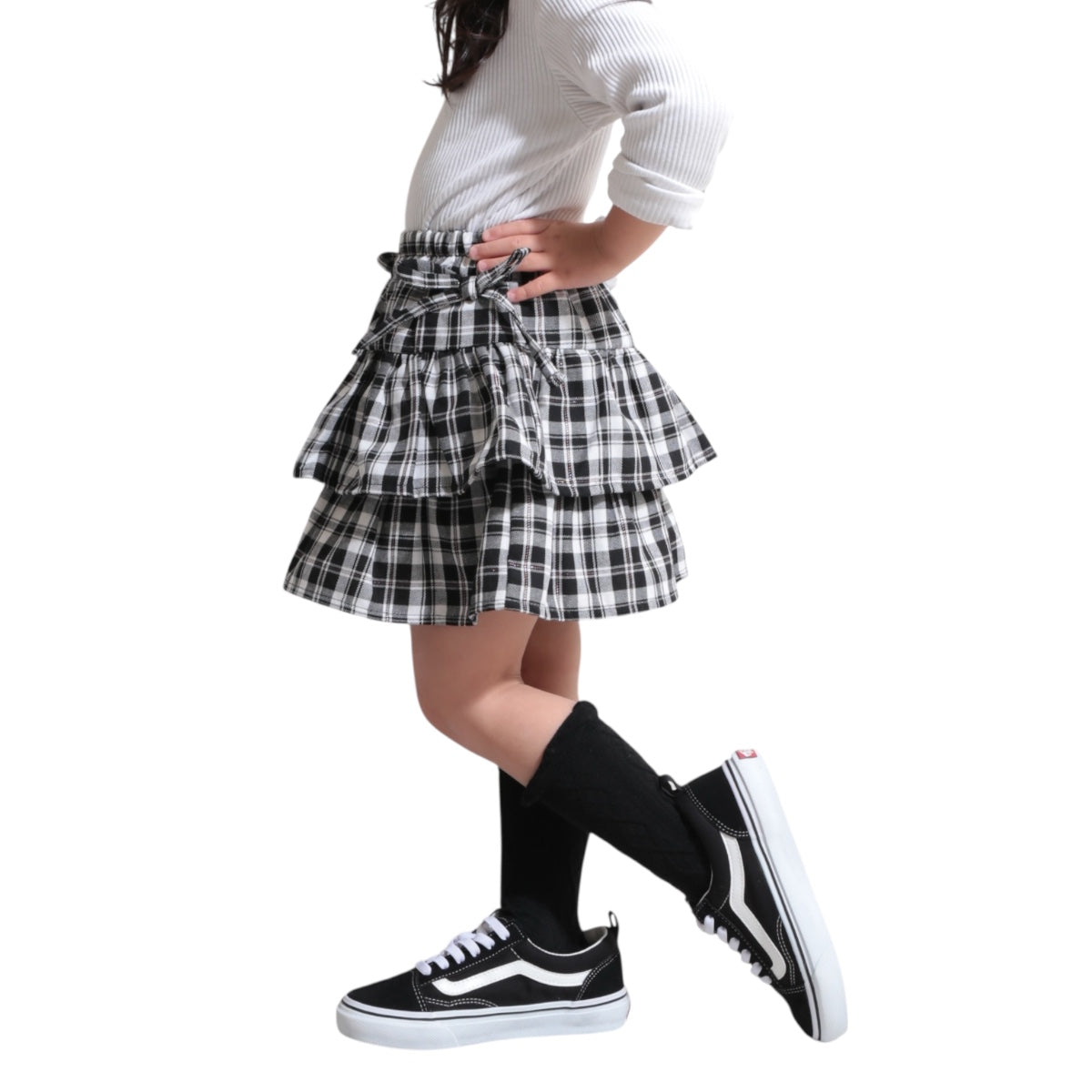 ラメ入チェック柄 ティアード スカッツ