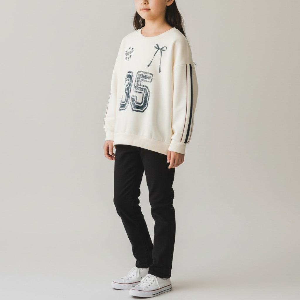 ナンバーロゴ 袖ライン裏起毛トレーナー