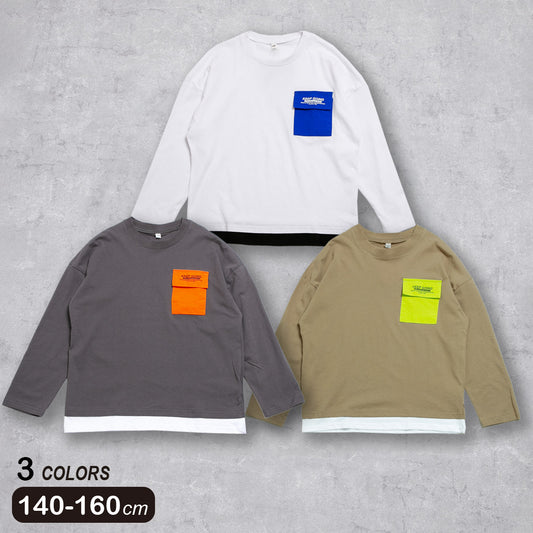 胸ポケット 裾フェイクレイヤード Ｔシャツ
