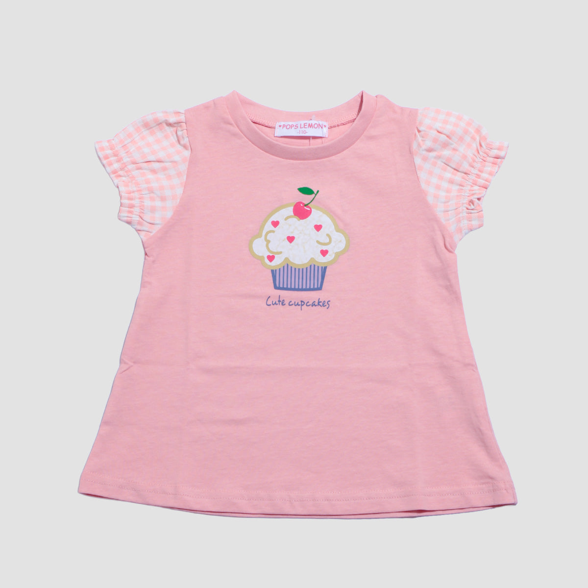 袖ギンガムフレアTシャツ