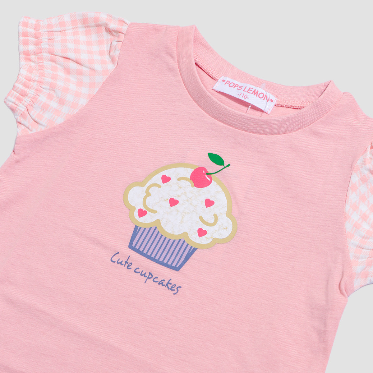 袖ギンガムフレアTシャツ