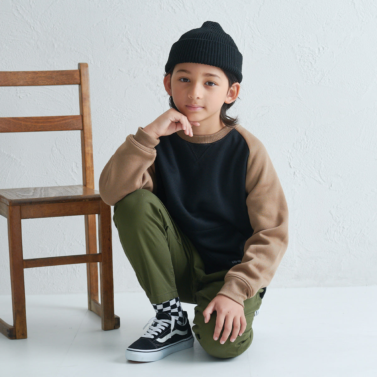 ラグラン 配色 裏起毛トレーナー