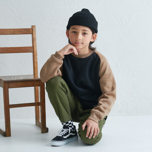 ラグラン 配色 裏起毛トレーナー