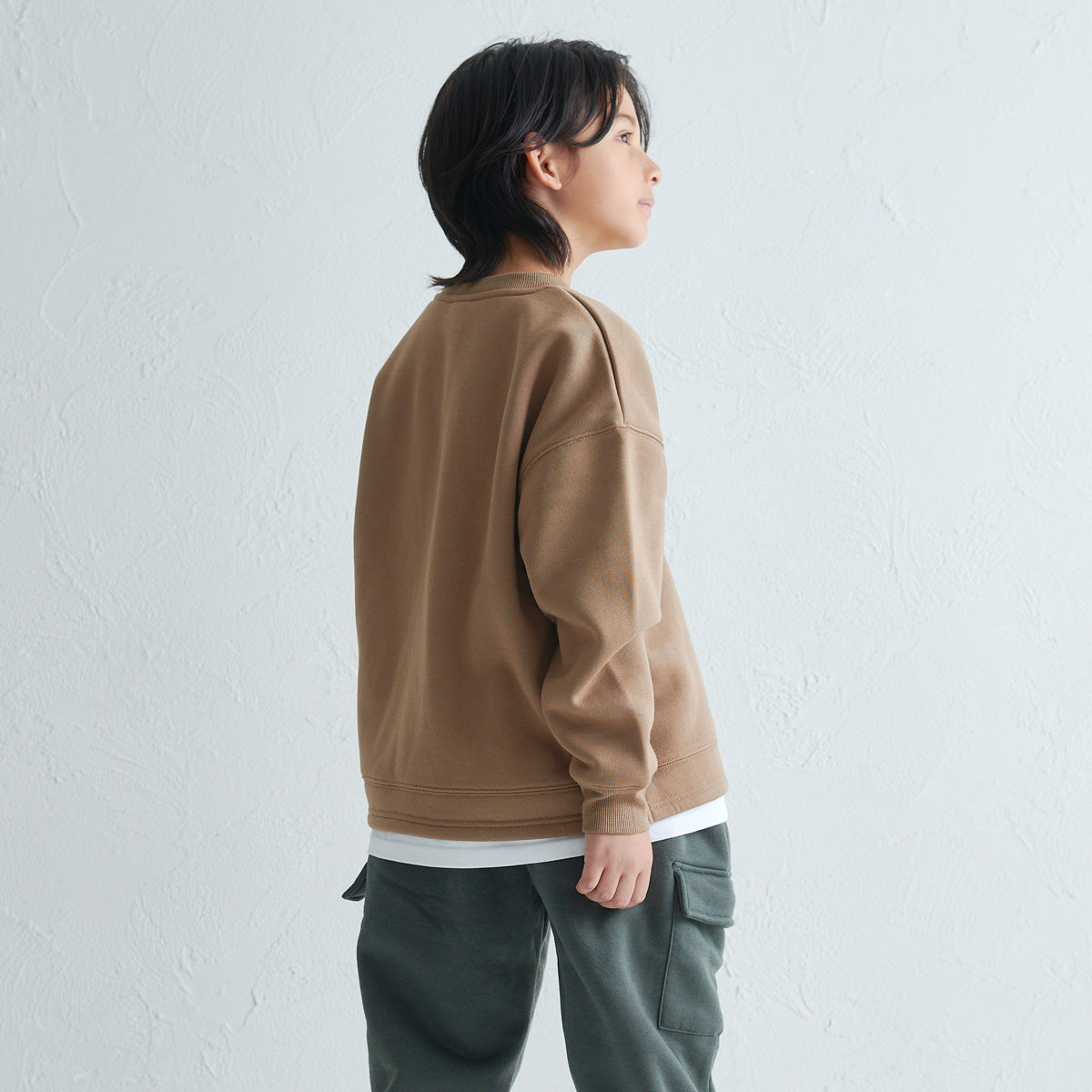 裾フェイクレイヤード 胸ポケット 裏起毛トレーナー