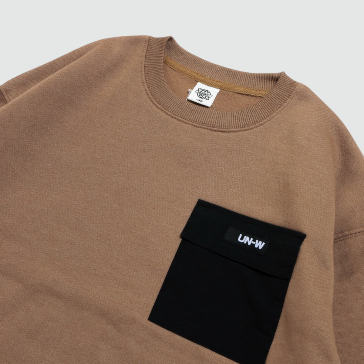 裾フェイクレイヤード 胸ポケット 裏起毛トレーナー