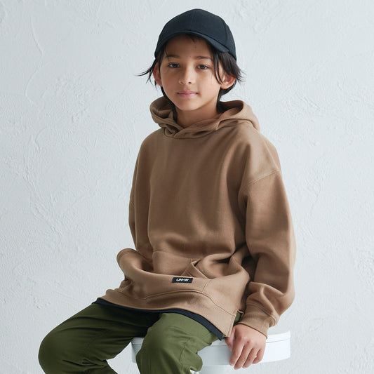 裾フェイクレイヤード オーバーサイズ 裏起毛フーディ